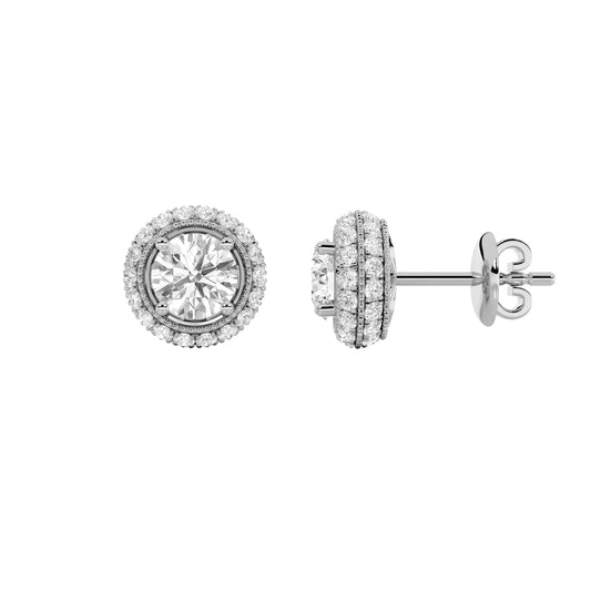 2CTW Round Lab-Grown Diamond Stud Earrings 74 Stones