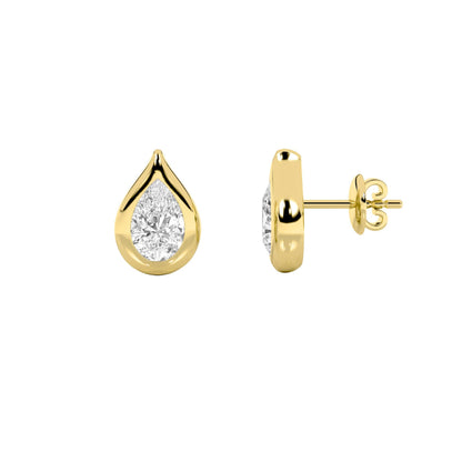 2CTW Pear Lab-Grown Diamond Bezel Stud Earrings 2 Stones