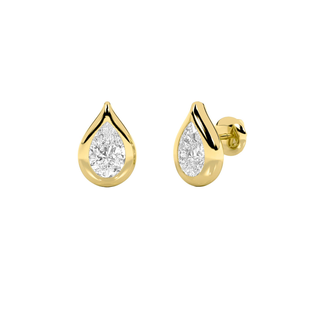 2CTW Pear Lab-Grown Diamond Bezel Stud Earrings 2 Stones