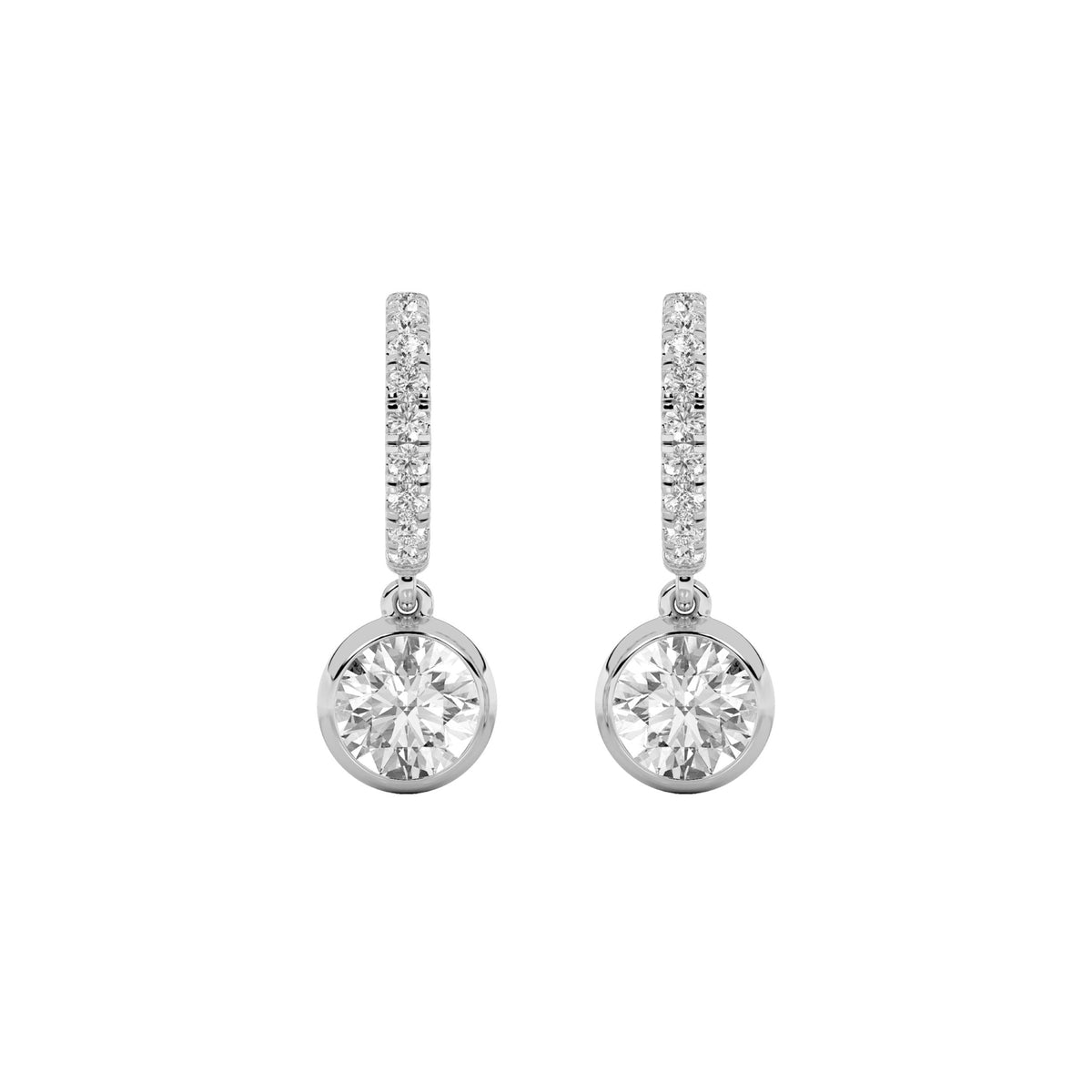 2CTW Round Lab-Grown Diamond Bezel Dangle Earrings 22 Stones