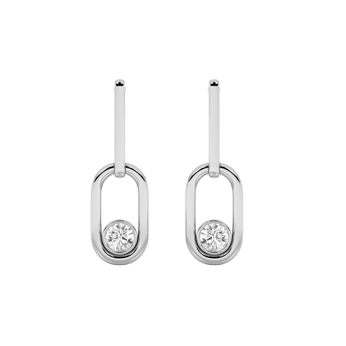 0.5CTW Round Lab-Grown Diamond Bezel Set Paperclip Dangle Earrings 2 Stones