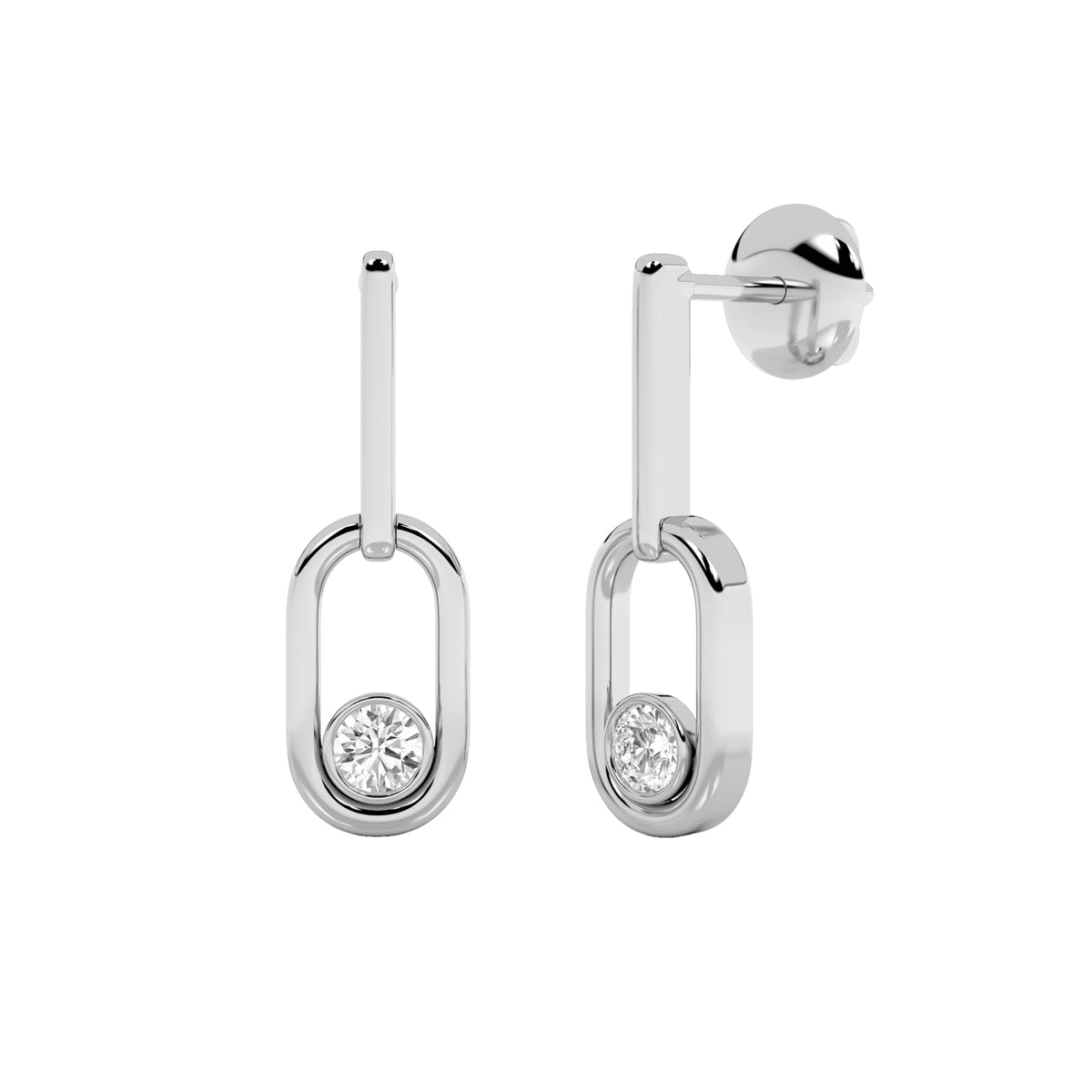 0.5CTW Round Lab-Grown Diamond Bezel Set Paperclip Dangle Earrings 2 Stones