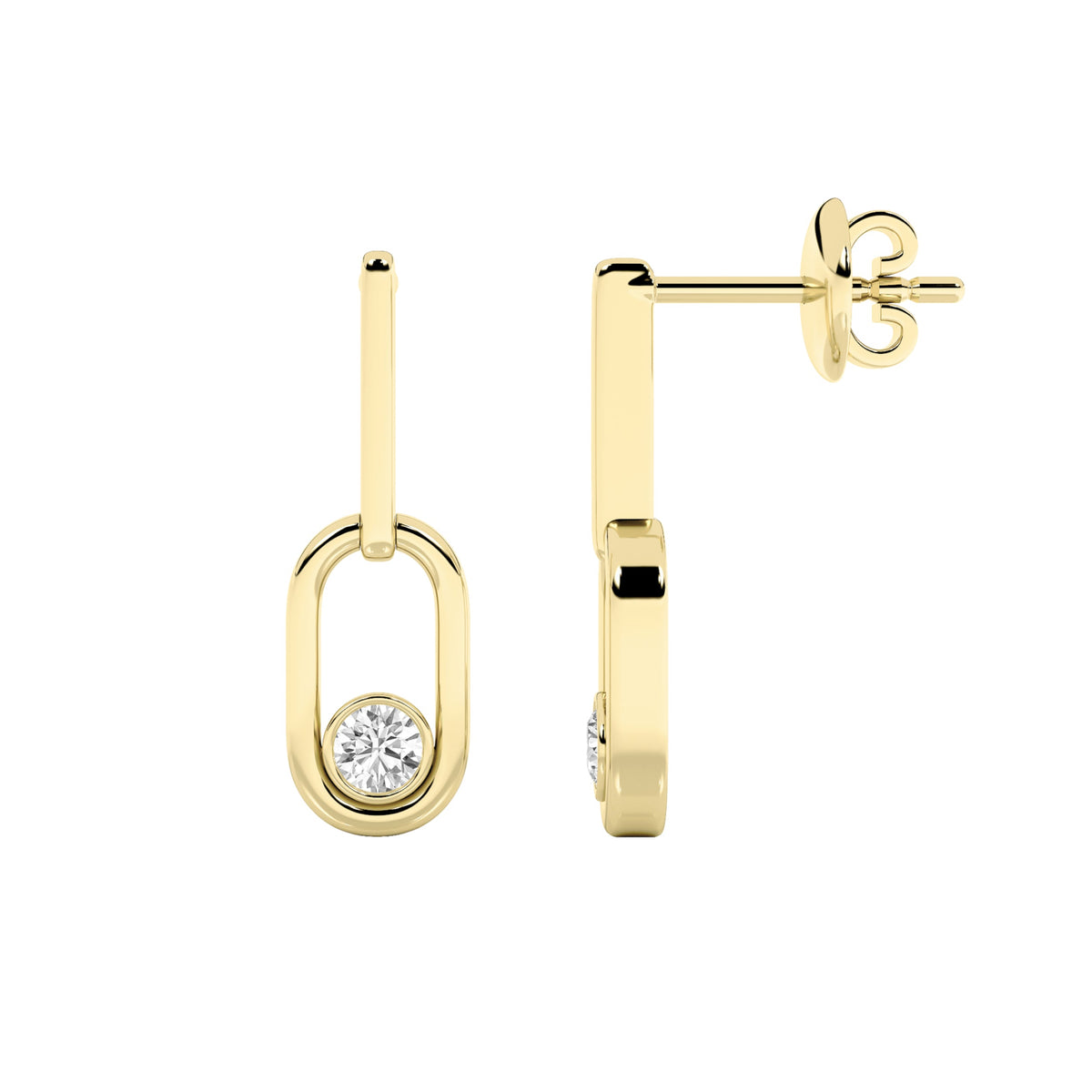 0.5CTW Round Lab-Grown Diamond Bezel Set Paperclip Dangle Earrings 2 Stones