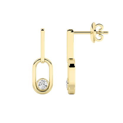 0.5CTW Round Lab-Grown Diamond Bezel Set Paperclip Dangle Earrings 2 Stones