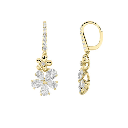 3.25CTW Pear Lab-Grown Diamond Fancy Flower Earrings 28 Stones