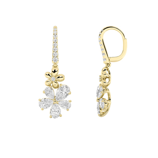 3.25CTW Pear Lab-Grown Diamond Fancy Flower Earrings 28 Stones