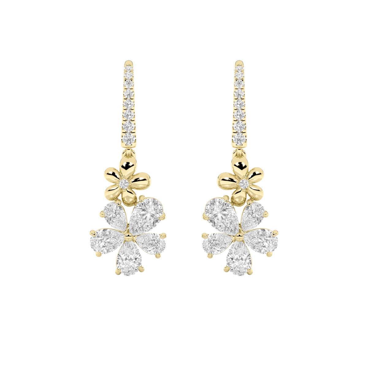 3.25CTW Pear Lab-Grown Diamond Fancy Flower Earrings 28 Stones
