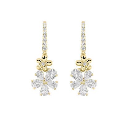 3.25CTW Pear Lab-Grown Diamond Fancy Flower Earrings 28 Stones