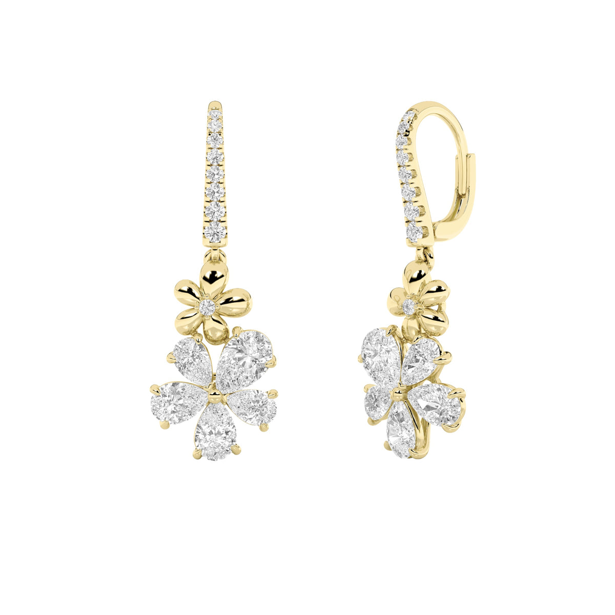 3.25CTW Pear Lab-Grown Diamond Fancy Flower Earrings 28 Stones