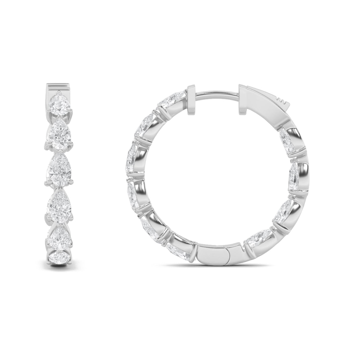 4CTW Pear Lab-Grown Diamond Prong Inside Out Hoop Earrings 20 Stones