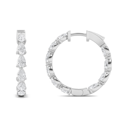 4CTW Pear Lab-Grown Diamond Prong Inside Out Hoop Earrings 20 Stones