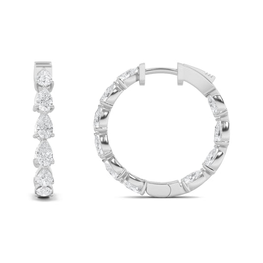 4CTW Pear Lab-Grown Diamond Prong Inside Out Hoop Earrings 20 Stones