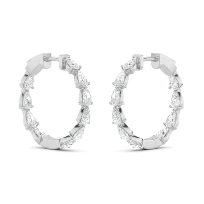 4CTW Pear Lab-Grown Diamond Prong Inside Out Hoop Earrings 20 Stones