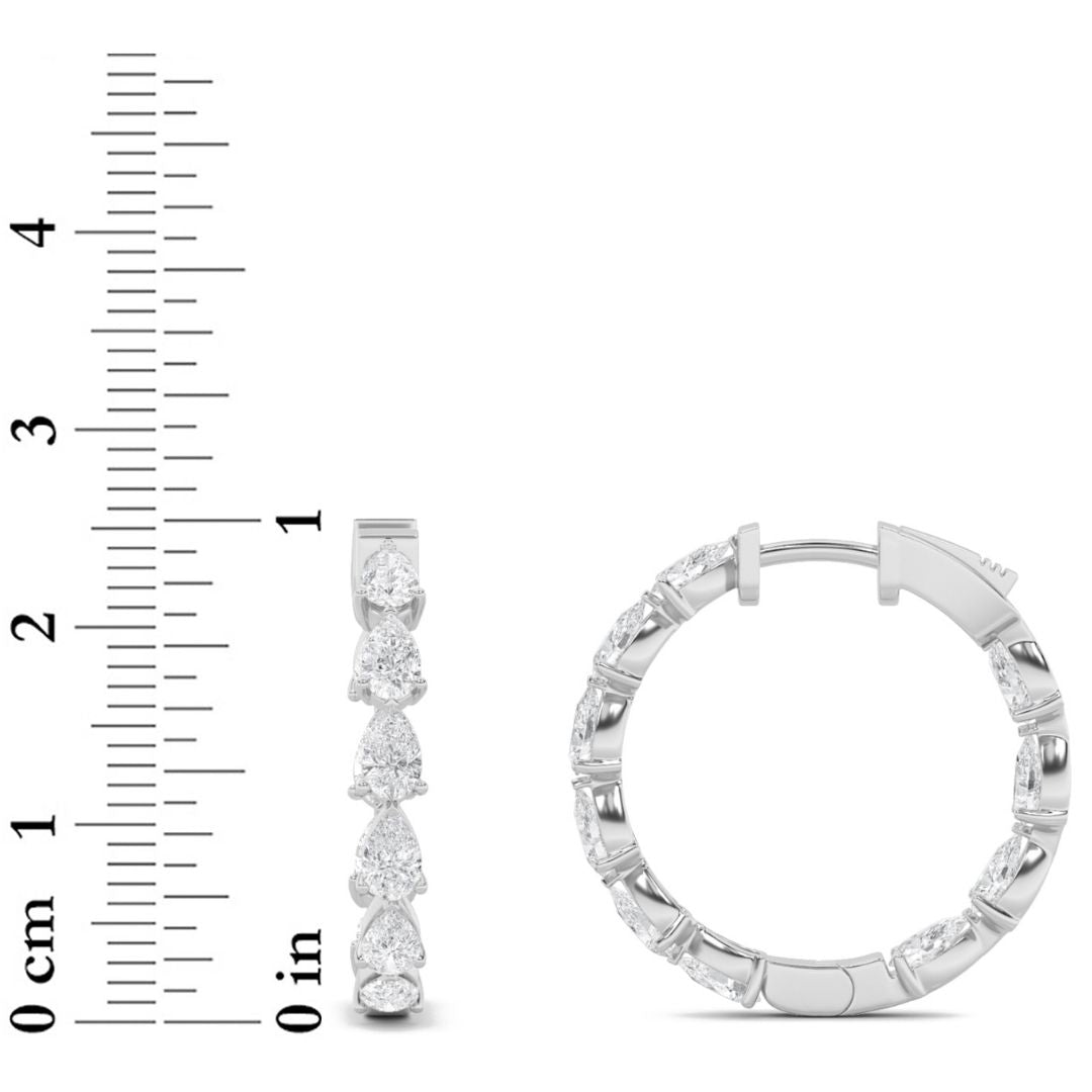 4CTW Pear Lab-Grown Diamond Prong Inside Out Hoop Earrings 20 Stones