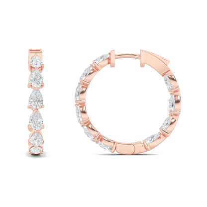 4CTW Pear Lab-Grown Diamond Prong Inside Out Hoop Earrings 20 Stones