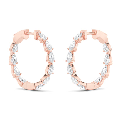 4CTW Pear Lab-Grown Diamond Prong Inside Out Hoop Earrings 20 Stones