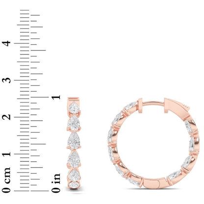 4CTW Pear Lab-Grown Diamond Prong Inside Out Hoop Earrings 20 Stones