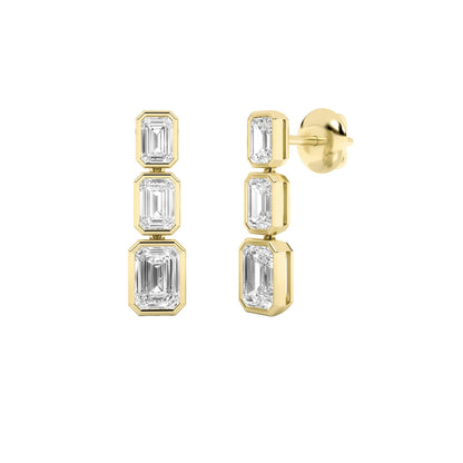5CTW Emerald Lab-Grown Diamond Bezel Earrings 6 Stones