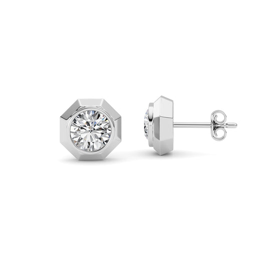 2CTW Round Lab-Grown Diamond Bezel Stud Earrings 2 Stones