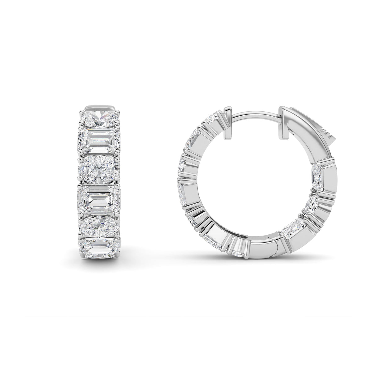 5CTW Emerald Lab-Grown Diamond Prong Inside Out Hoop Earrings 20 Stones 4.7mm Width