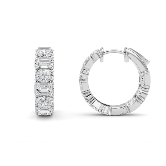 5CTW Emerald Lab-Grown Diamond Prong Inside Out Hoop Earrings 20 Stones 4.7mm Width