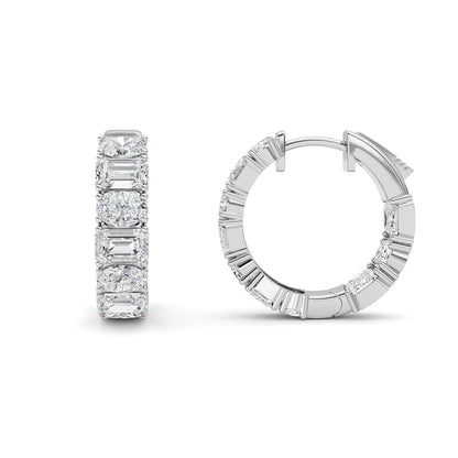 5CTW Emerald Lab-Grown Diamond Prong Inside Out Hoop Earrings 20 Stones 4.7mm Width