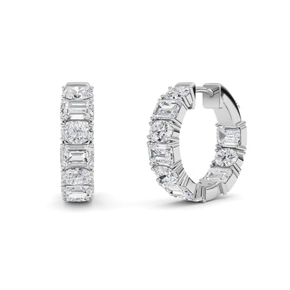 5CTW Emerald Lab-Grown Diamond Prong Inside Out Hoop Earrings 20 Stones 4.7mm Width