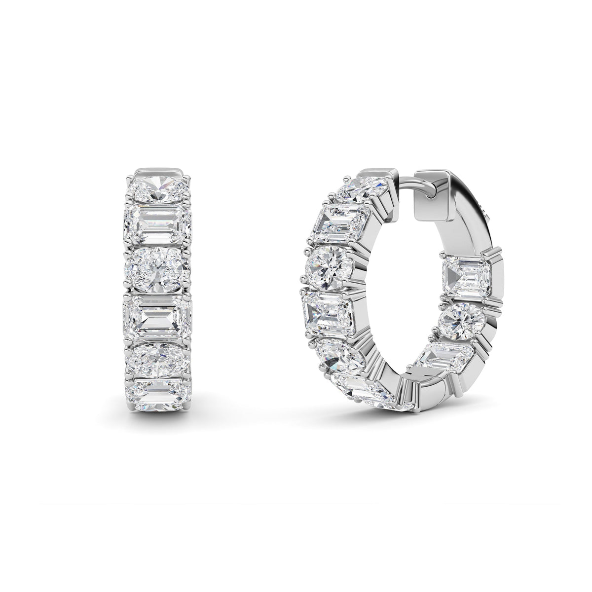 5CTW Emerald Lab-Grown Diamond Prong Inside Out Hoop Earrings 20 Stones 4.7mm Width