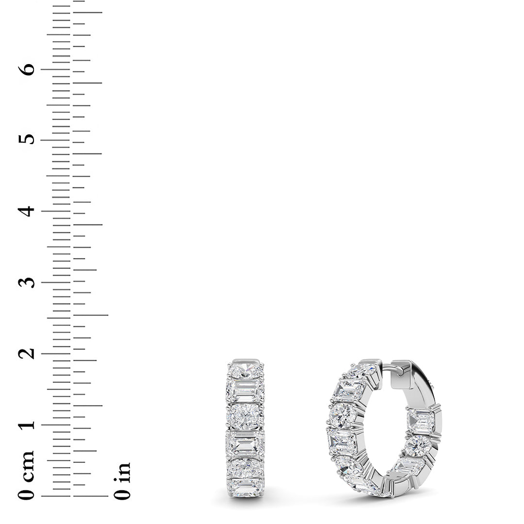 5CTW Emerald Lab-Grown Diamond Prong Inside Out Hoop Earrings 20 Stones 4.7mm Width