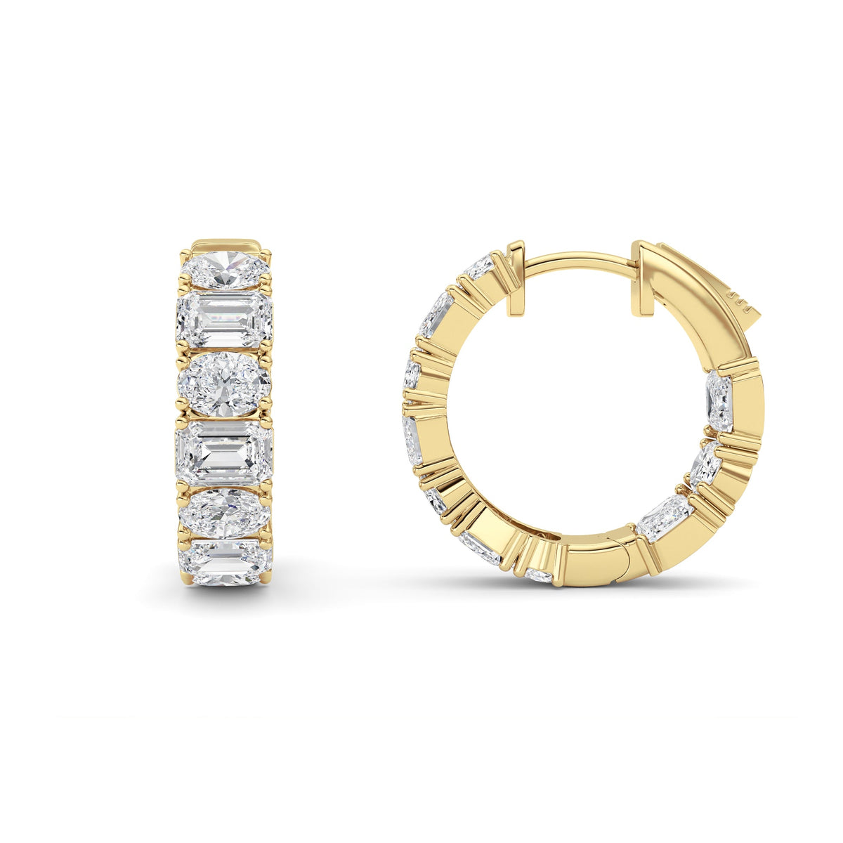 5CTW Emerald Lab-Grown Diamond Prong Inside Out Hoop Earrings 20 Stones 4.7mm Width