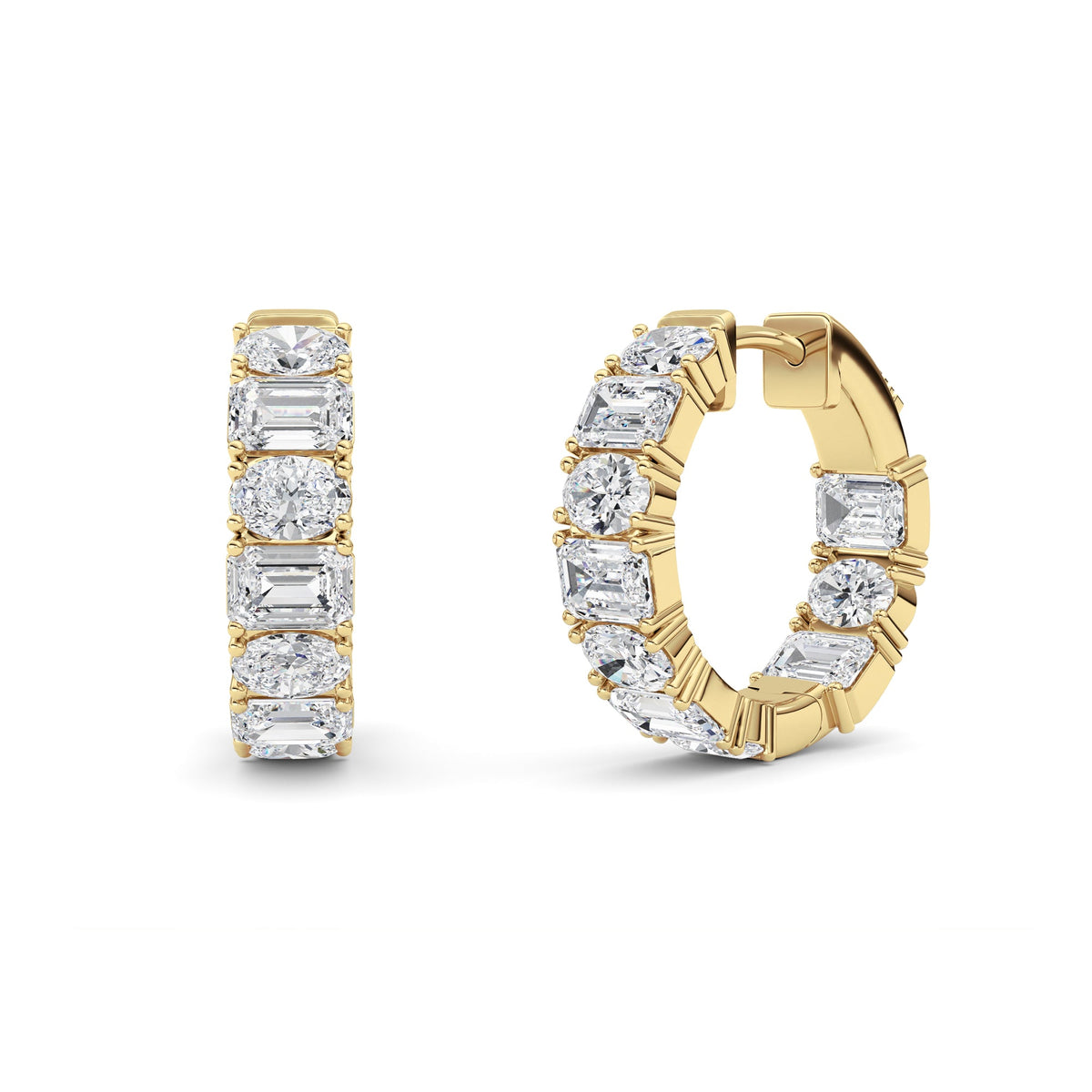 5CTW Emerald Lab-Grown Diamond Prong Inside Out Hoop Earrings 20 Stones 4.7mm Width