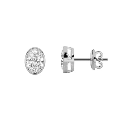 1CTW Oval Lab-Grown Diamond Bezel Set Stud Earrings 2 Stones