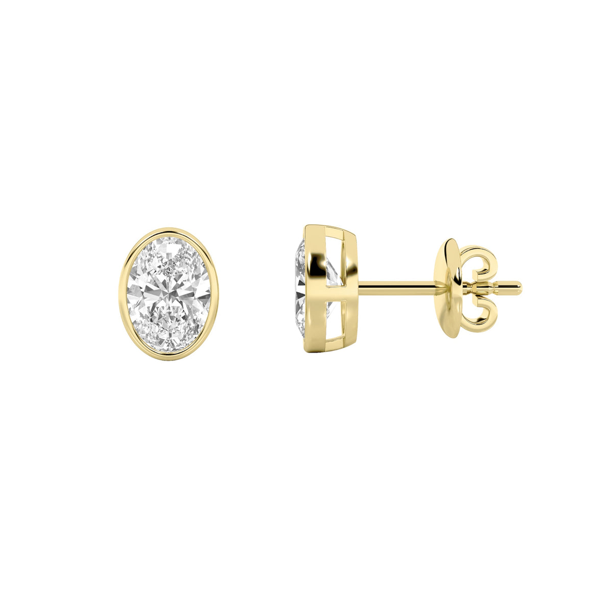 1CTW Oval Lab-Grown Diamond Bezel Set Stud Earrings 2 Stones