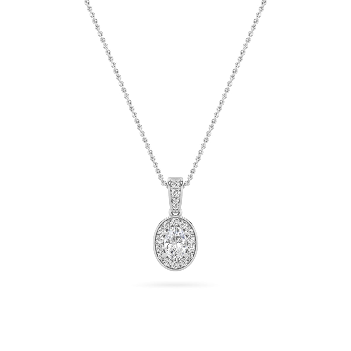 0.75CTW Oval Lab-Grown Diamond Prong Halo Pendant 37 Stones