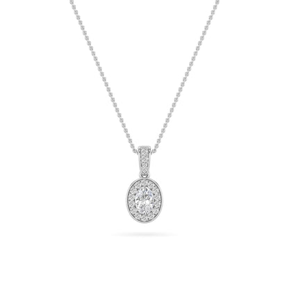 0.75CTW Oval Lab-Grown Diamond Prong Halo Pendant 37 Stones