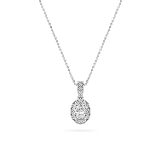0.75CTW Oval Lab-Grown Diamond Prong Halo Pendant 37 Stones