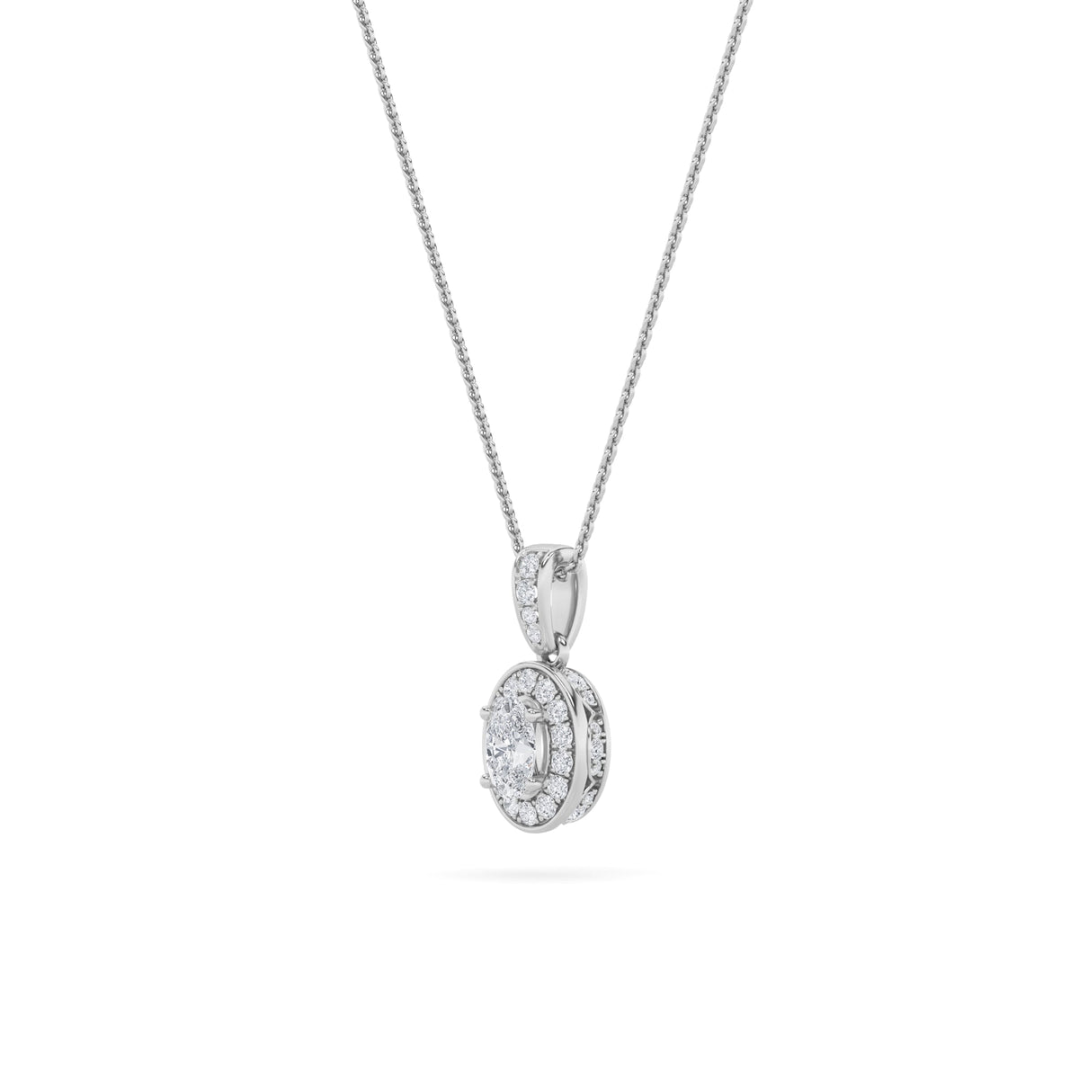 0.75CTW Oval Lab-Grown Diamond Prong Halo Pendant 37 Stones