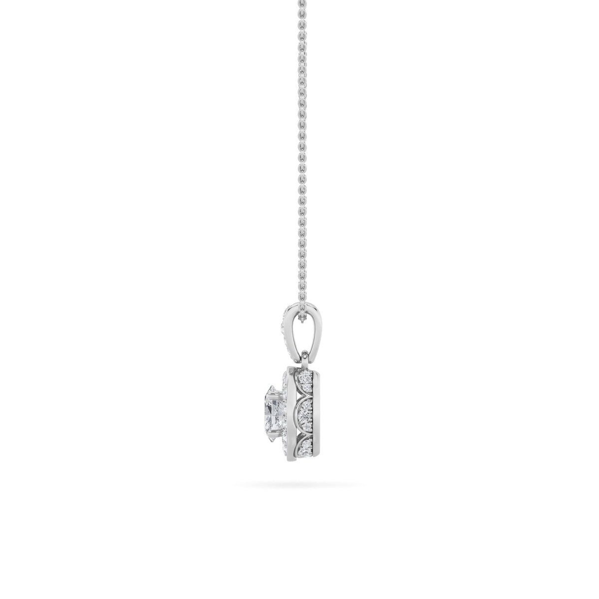 0.75CTW Oval Lab-Grown Diamond Prong Halo Pendant 37 Stones