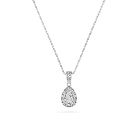 0.75CTW Pear Lab-Grown Diamond Prong Halo Pendant 36 Stones