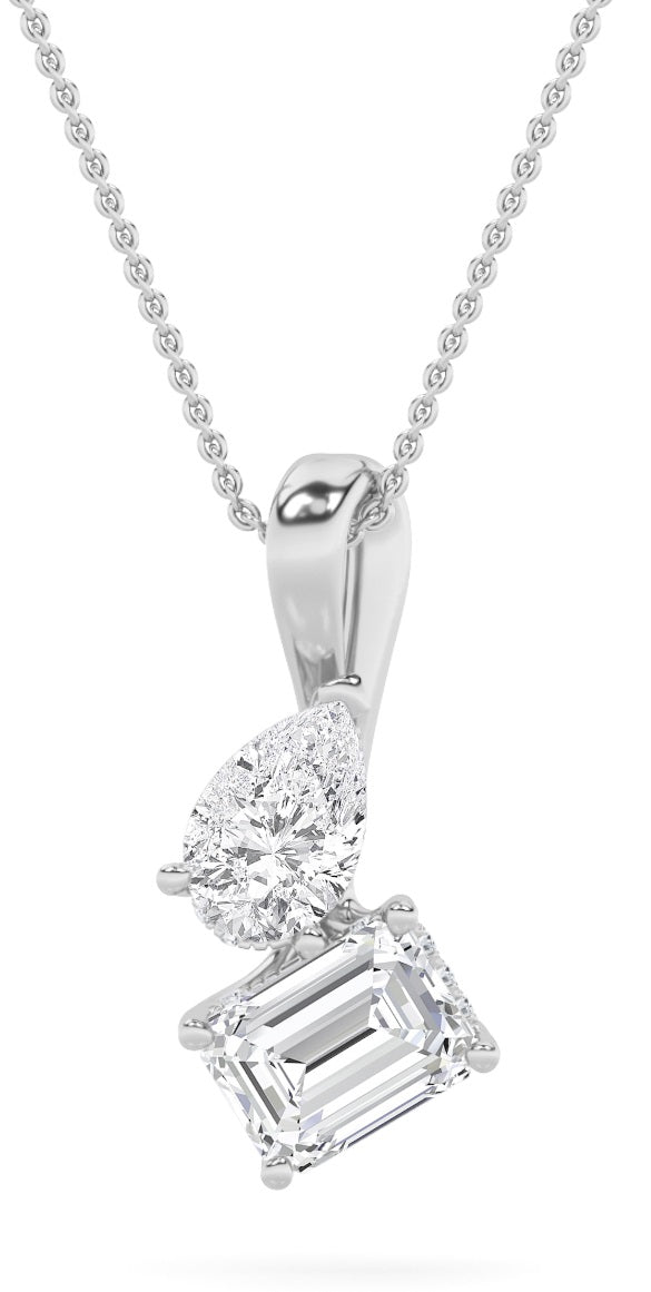 3CTW Emerald Lab-Grown Diamond Prong Toi et Moi Pendant 26 Stones