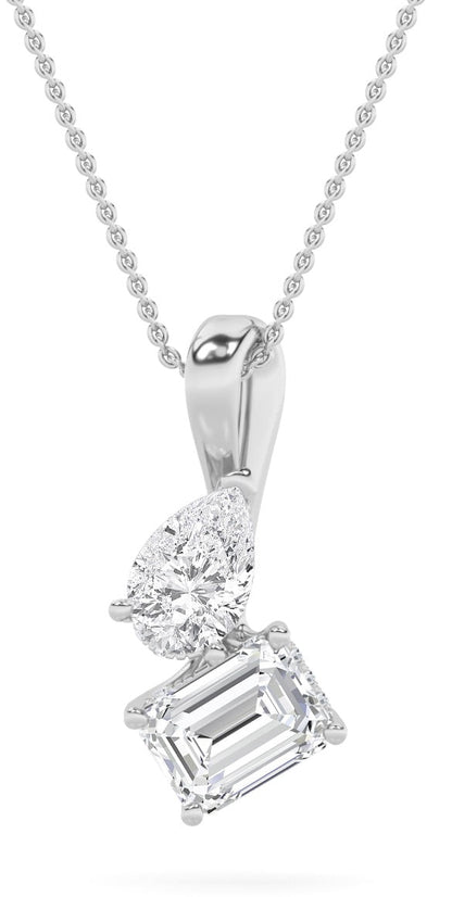 3CTW Emerald Lab-Grown Diamond Prong Toi et Moi Pendant 26 Stones