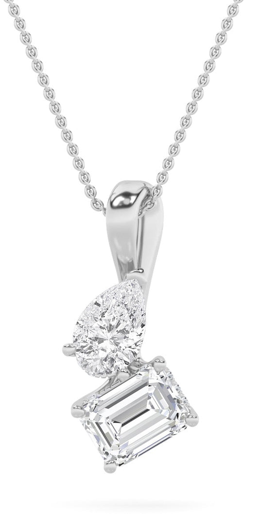 3CTW Emerald Lab-Grown Diamond Prong Toi et Moi Pendant 26 Stones