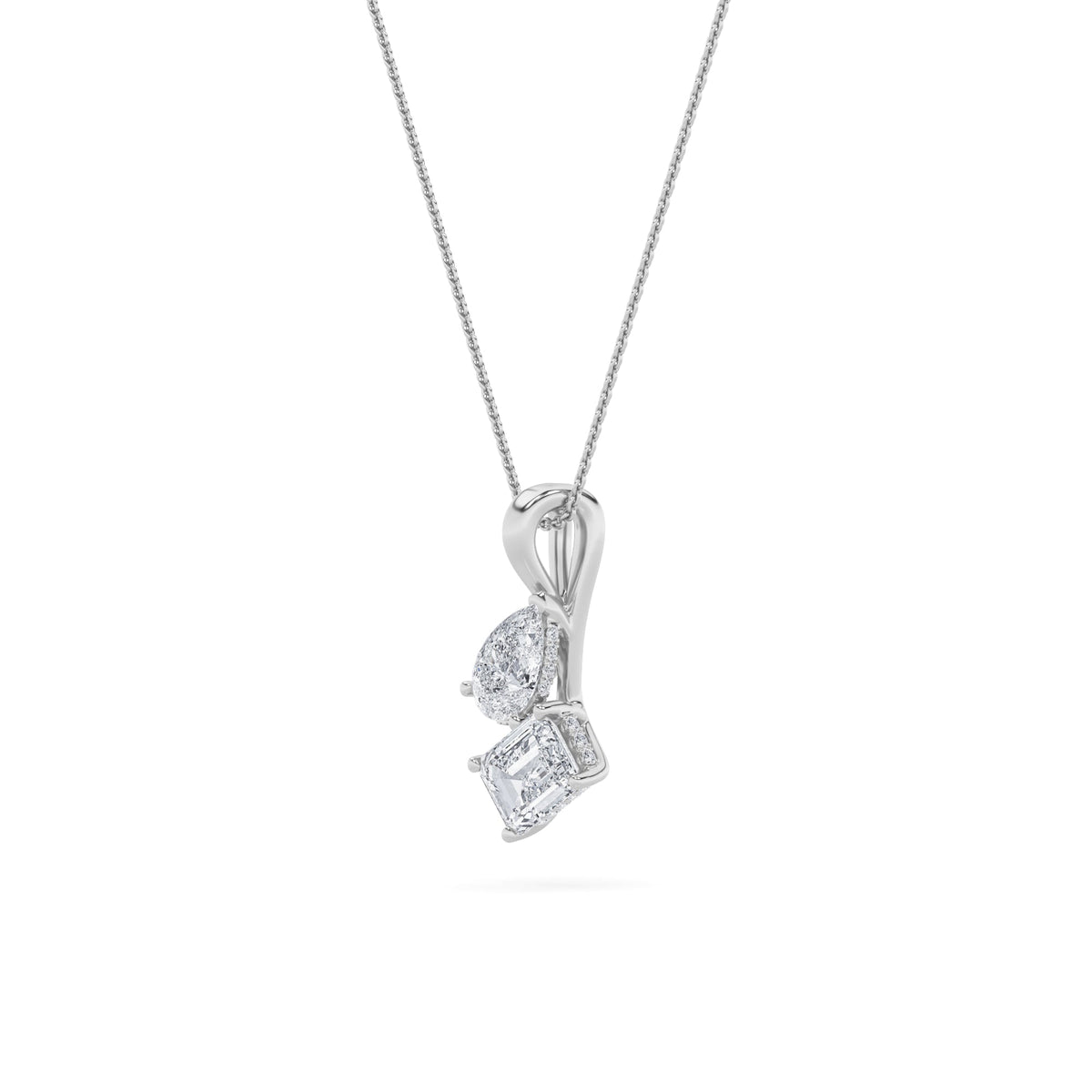 3CTW Emerald Lab-Grown Diamond Prong Toi et Moi Pendant 26 Stones