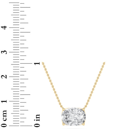 3CTW Elongated Cushion Lab-Grown Diamond Prong East West Solitaire Necklace 1 Stone