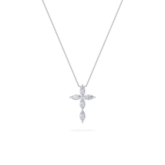 1.5CTW Marquise Lab-Grown Diamond Prong Cross Pendant 5 Stones
