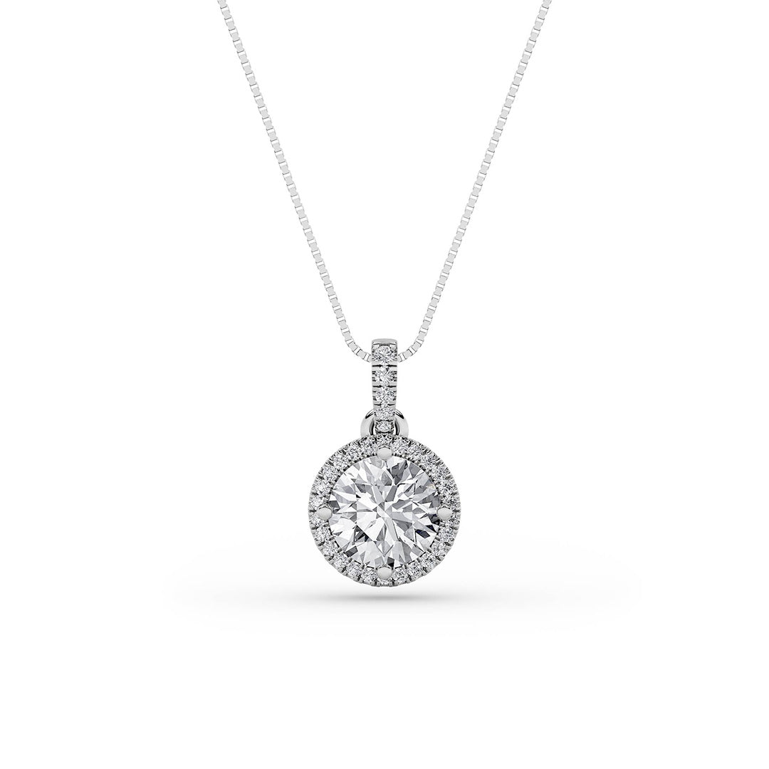 1.5CTW Round Lab-Grown Diamond Prong Halo Pendant 26 Stones