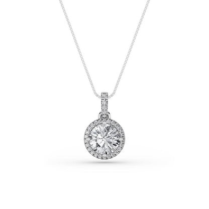 1.5CTW Round Lab-Grown Diamond Prong Halo Pendant 26 Stones