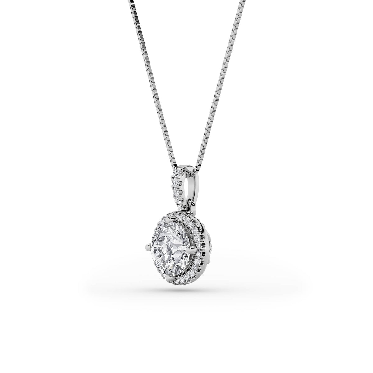 1.5CTW Round Lab-Grown Diamond Prong Halo Pendant 26 Stones