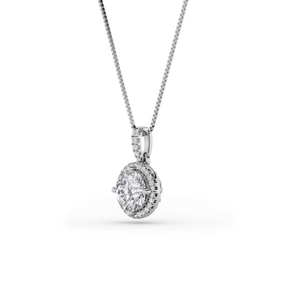 1.5CTW Round Lab-Grown Diamond Prong Halo Pendant 26 Stones