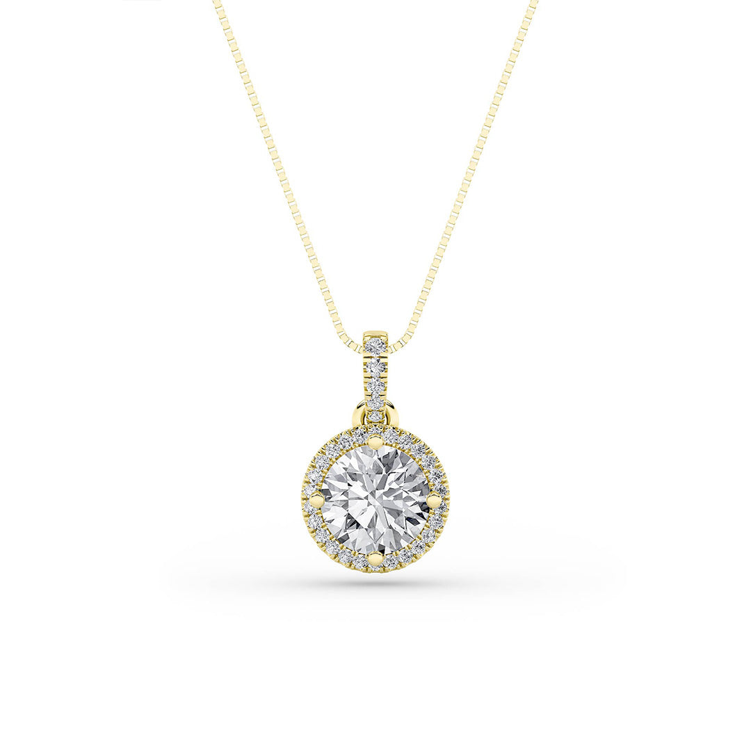 1.5CTW Round Lab-Grown Diamond Prong Halo Pendant 26 Stones